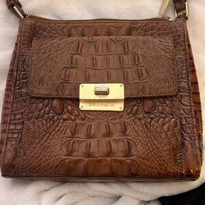 Brahmin Manhattan Brown Embossed Leather Crossbody Small.